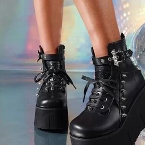 Women's Black Platform Ankle Boots Usa 6.5